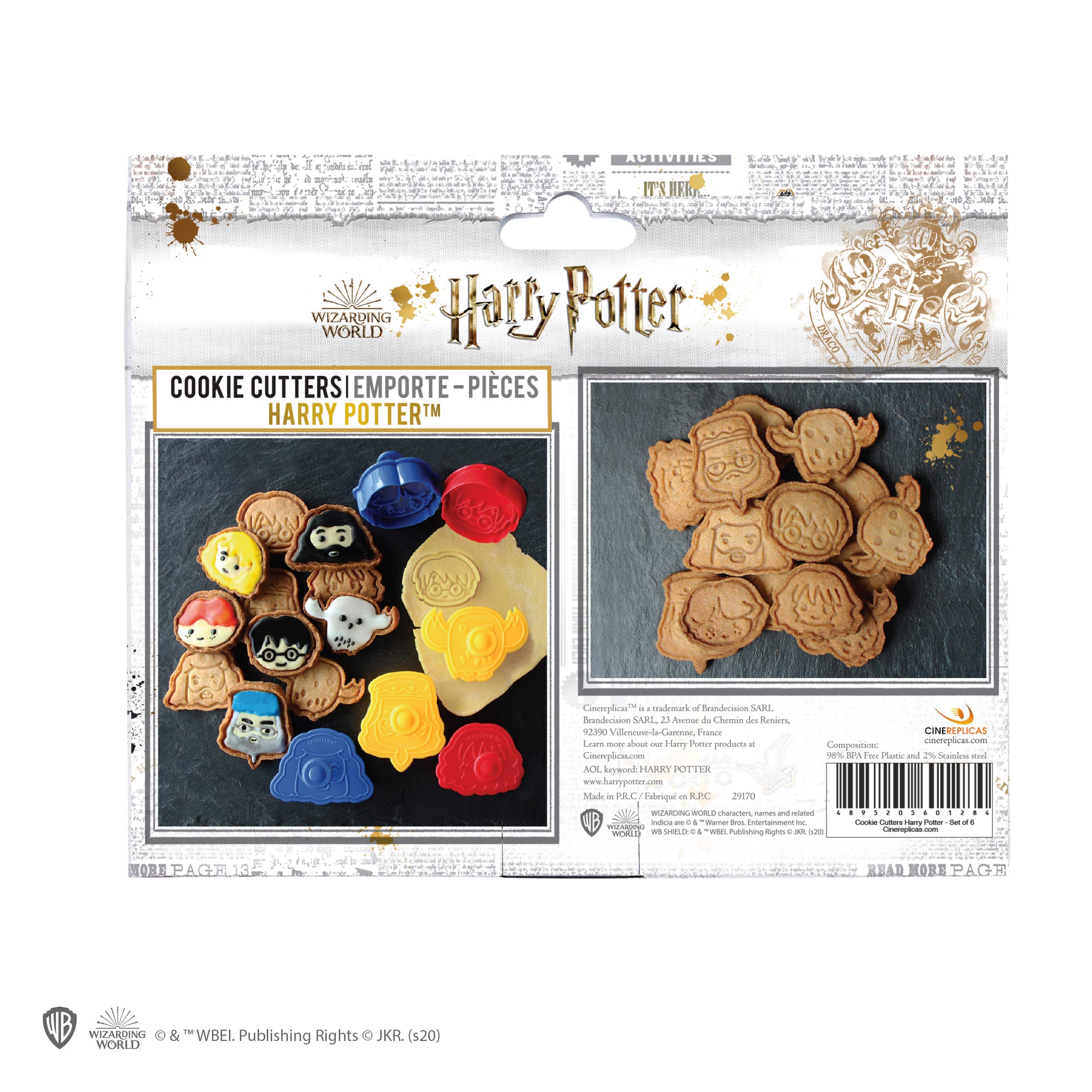 Cinereplicas Harry Potter - Cookie Cutters - Set of 6 - Official - Blue, Red, Yellow