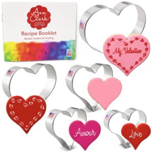 heart cookie cutters 5-pc. set made in usa by ann clark, 5", 4.25", 4", 3.5", 3"