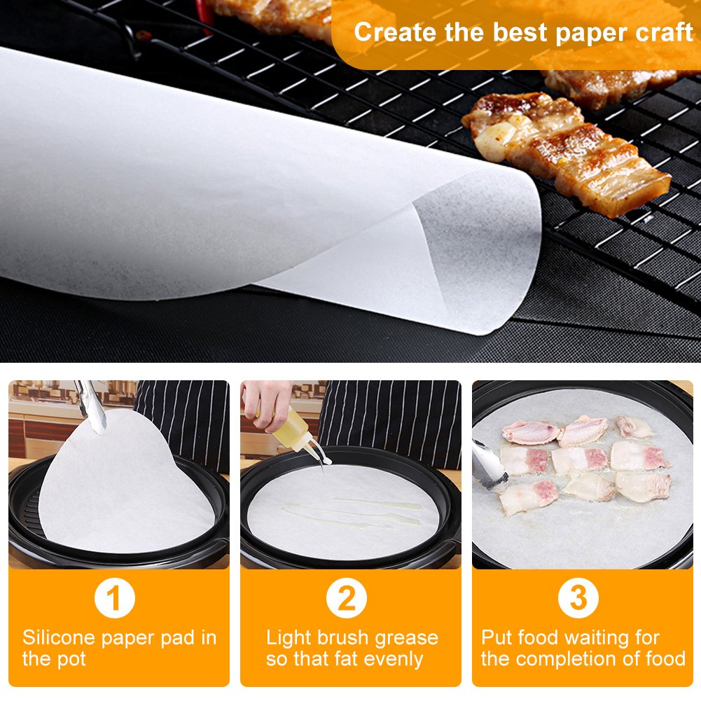 Fdit 100Pcs Non-Stick Round BBQ Paper Baking Sheets 11 Inch Barbecue Tin Foil Paper for Grill Line Cook Outdoor BBQ