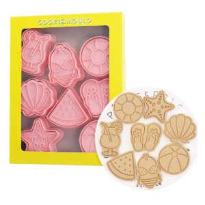 8 pieces cute summer beach cookie cutters cartoon bikini cookie mould starfish cookie stamps set kitchen tools plastic cookie press (summer)