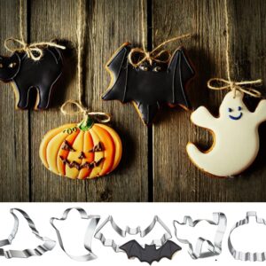 Halloween Cookie Cutters Set- 5 Pieces Stainless Steel Baking Cutter Molds Pumpkin, Ghost, Witch's Hat, Bat, Cat Cookie Cutters Holiday Decorative Party Supplies