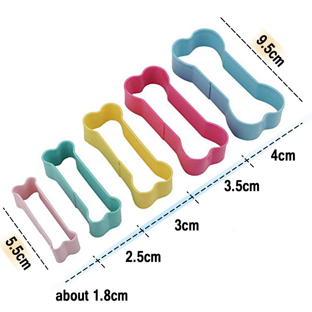 Cookie Cutter Dog Bone Shape Set, Amison Stainless Steel Metal Dog Bone Shape Cutters Colorful BPA Free 5 In 1