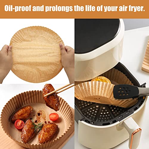 Air Fryer Disposable Paper Liner, Round Non-Stick Paper Baking Paper for Air Fryer Oil-Proof Parchment Paper Cooking Paper for Fryers Basket Frying Pan Microwave Oven（100pcs Brown