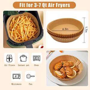 Air Fryer Disposable Paper Liner, Round Non-Stick Paper Baking Paper for Air Fryer Oil-Proof Parchment Paper Cooking Paper for Fryers Basket Frying Pan Microwave Oven（100pcs Brown