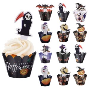 aboofan 96pcs halloween cupcake toppers wrappers bats cupcake picks pumpkin cupcake case liners baking cups muffin liners for supplies favors