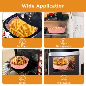 OUTXE 2 Pack Air Fryer Silicone Baking Tray 7.5inch for 3 to 5 Qt (Blue+Grey), OUTXE 2-Pack Silicone Air Fryer Liner 7.5inch (Red+Pink)