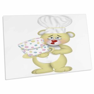 3drose cute yellow baking chef bear with a party cake... - desk pad place mats (dpd-360311-1)