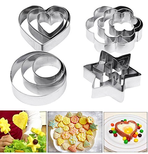 Cookie Cutters Pastry Biscuit Cutters, 12 Pcs Metal Stainless Steel Heart Star Circle Flower Shaped Mould