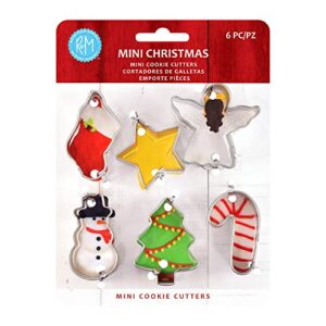 r&m international mini christmas cookie cutters, snowman, stocking, star, candy cane, tree, angel, 6-piece set