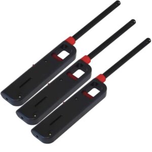 3 Pack - Fuel Included Handi BBQ Grill Click Flame Long Stem Lighter - Refillable Butane Gas Candle Fireplace Kitchen Stove Wind Resistant, Red