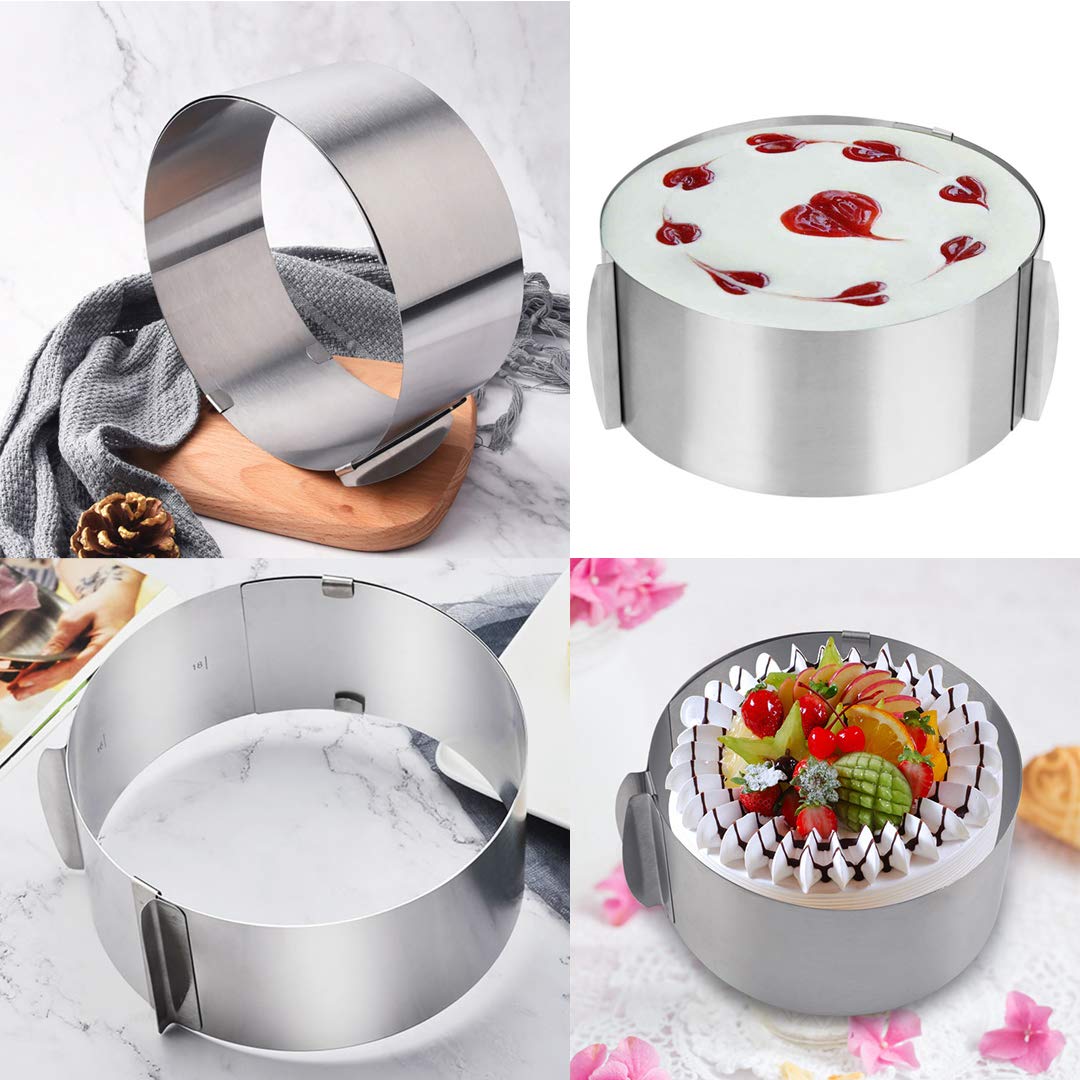 HMIN Adjustable Cake Mold Mousse Ring and Cake Collar, Heavy Duty 6-12 Inch Round Cake Ring Mold Mouse Cake Mold Cake Ring and Acetate Roll