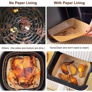 Air Fryer Disposable Liners Square - 8 Inch Air Fryer Disposable Baking Paper Roasting Microwave Food Grade Baking Fryer Disposable Paper 100 Pcs Disposable Plate Brown
