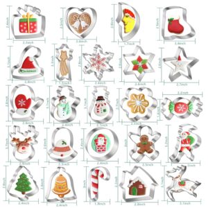 24PCS Christmas Cookie Cutter Set, Stainless Steel Xmas Biscuit Cutter Mold, DIY Baking Pastry Tool Small Biscuit Mold, Snowman Christmas Tree Gingerbread Man Snowflake Candy & More Shapes for Baking