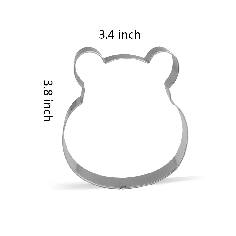 3.8 inch Hippo Face Cookie Cutter - Stainless Steel