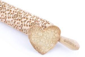 rolling pin embossed with crazy notes pattern for baking engraved cookies size large 16.9 inch
