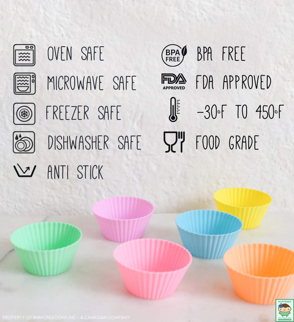 Muffinboi by XNM Creations, Premium Grade Silicone Cupcake and Muffin Liner Molds Baking Cups (Pastel), Pack of 24