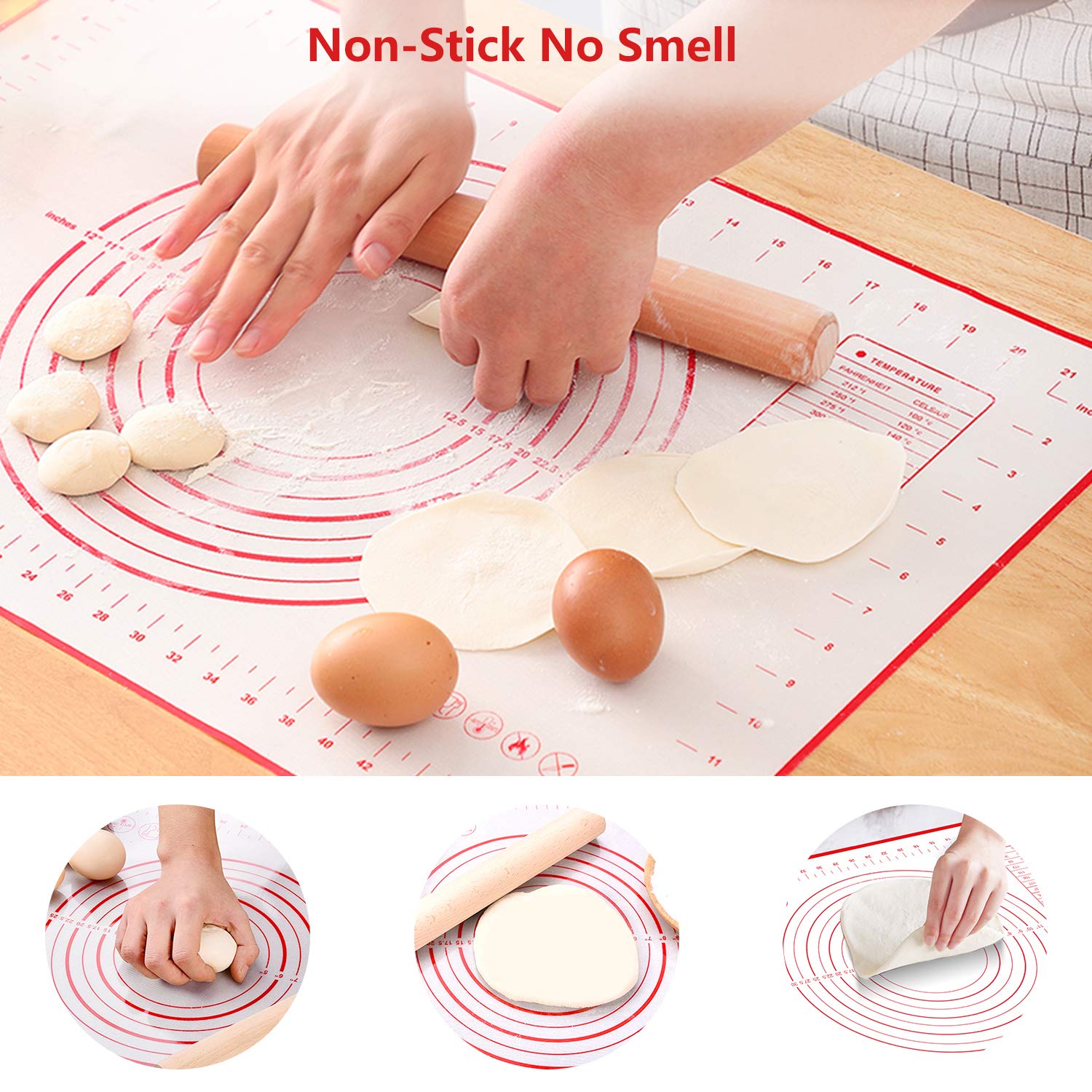 Silicone Pastry Mat 16x24 with Measurements，2 Pack Non-Stick Baking Mat Non-slip Dough Rolling Mat, Reusable Silicone Counter Mat for Making Cookies,Macarons,Bread and Pastry