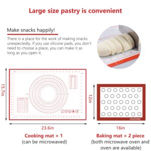 Silicone Pastry Mat 16x24 with Measurements，2 Pack Non-Stick Baking Mat Non-slip Dough Rolling Mat, Reusable Silicone Counter Mat for Making Cookies,Macarons,Bread and Pastry