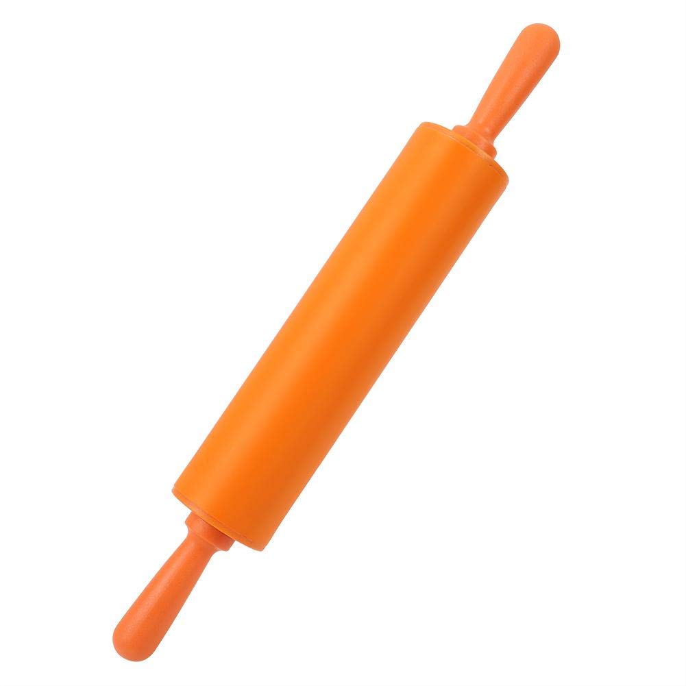 Silicone Rolling Pin Non-Stick DIY Dumpling Roller Bread Cookie Rolling Pin for Baking, Pastry Dough Roller, Fondant, Pizza, etc(Orange)