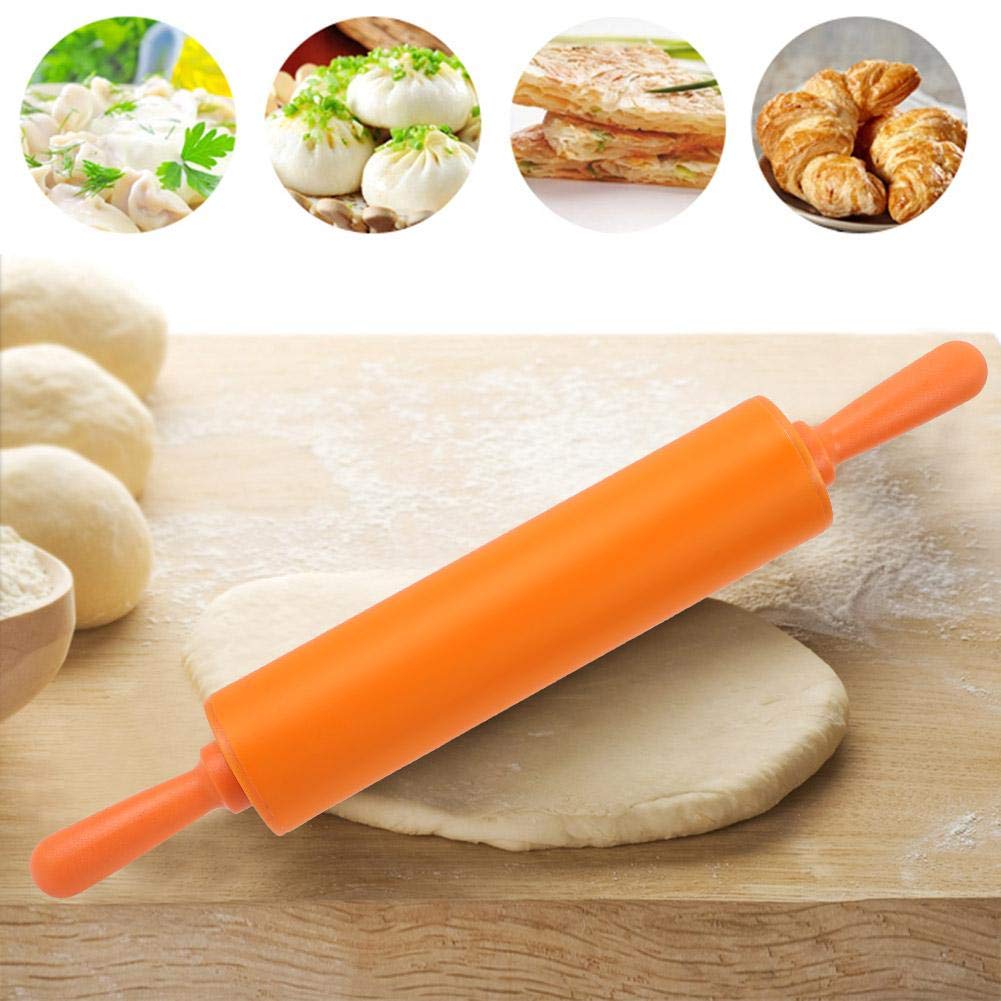 Silicone Rolling Pin Non-Stick DIY Dumpling Roller Bread Cookie Rolling Pin for Baking, Pastry Dough Roller, Fondant, Pizza, etc(Orange)