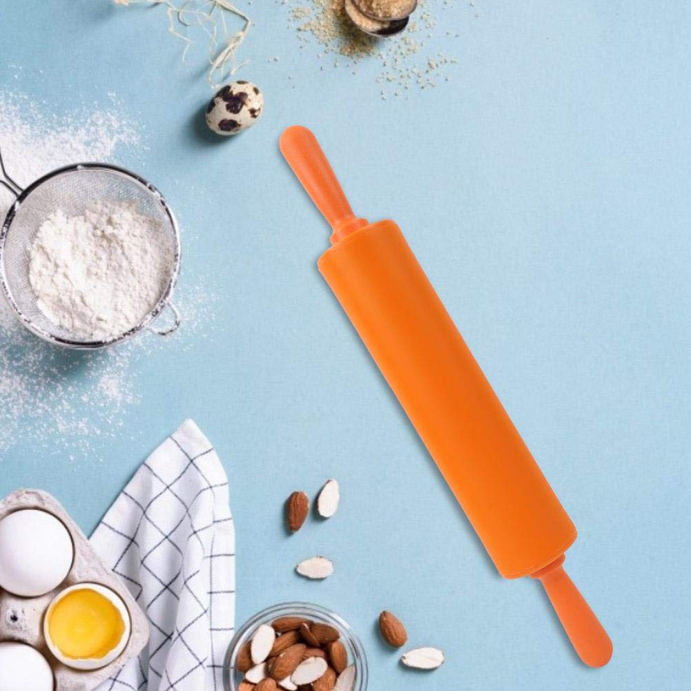 Silicone Rolling Pin Non-Stick DIY Dumpling Roller Bread Cookie Rolling Pin for Baking, Pastry Dough Roller, Fondant, Pizza, etc(Orange)