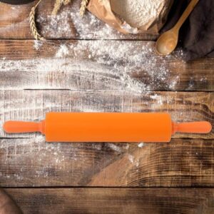 Silicone Rolling Pin Non-Stick DIY Dumpling Roller Bread Cookie Rolling Pin for Baking, Pastry Dough Roller, Fondant, Pizza, etc(Orange)