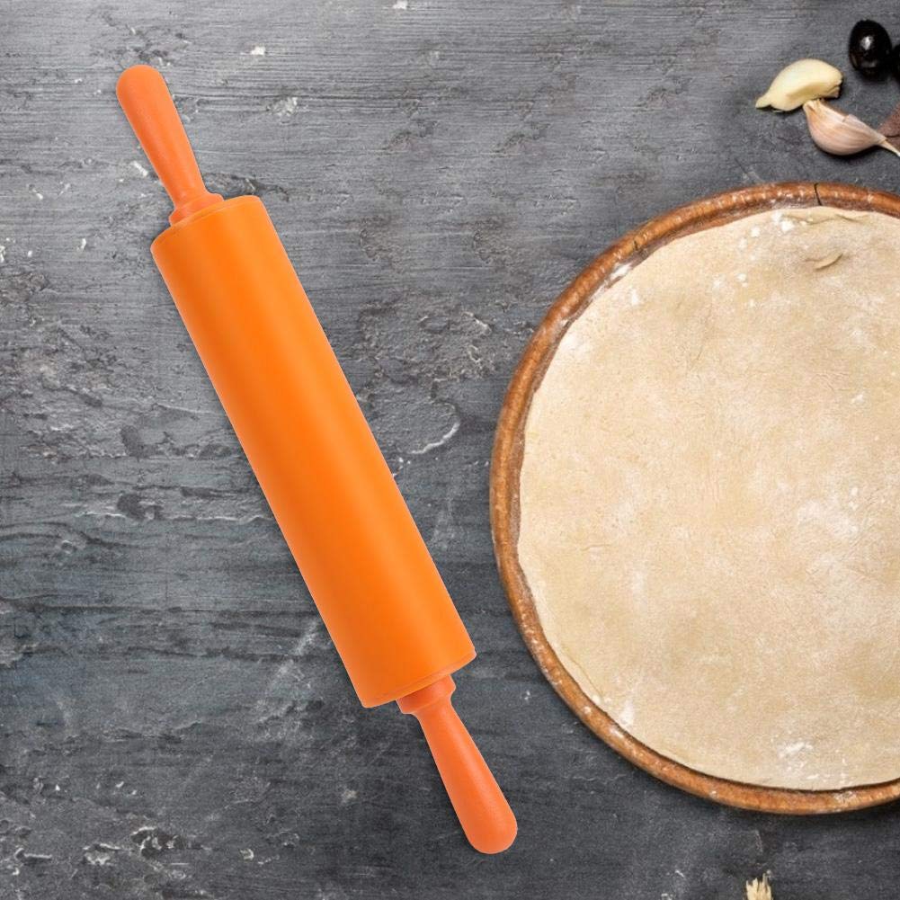 Silicone Rolling Pin Non-Stick DIY Dumpling Roller Bread Cookie Rolling Pin for Baking, Pastry Dough Roller, Fondant, Pizza, etc(Orange)