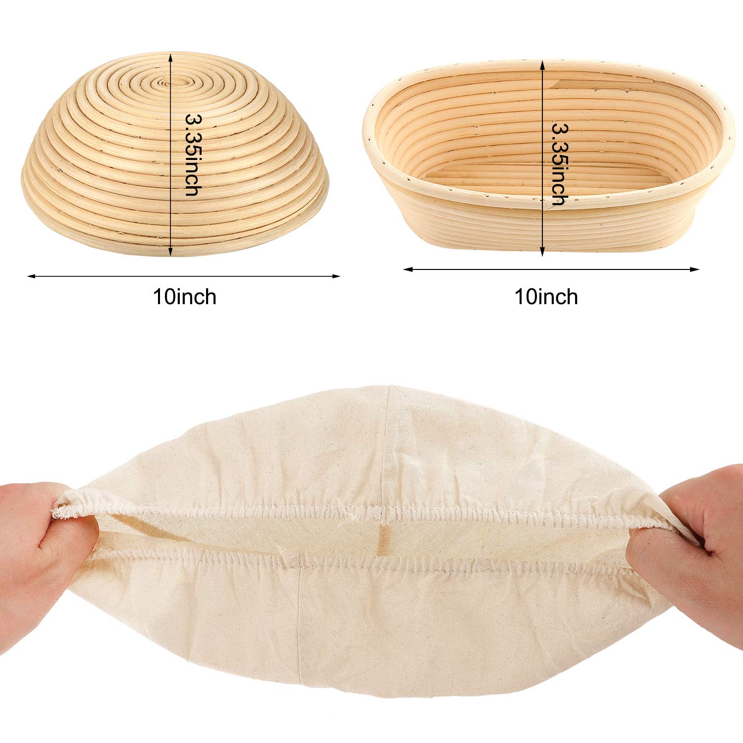 6 Pieces Round and Oval Bread Banneton Proofing Basket Cloth Liner Set 9 Inch and 10 Inch Brotform Proofing Cloth Liner Natural Rattan Baking Dough Baskets Cover for Baking Supplies