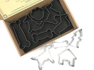 jokumo dog lover complete cookie cutters set – 10 pc high grade 430 stainless steel –golden retriever, miniature schnauzer, dachshund, dog sit position, dog paw, dog house, fire hydrant and 3 dog bone