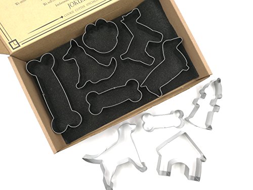 JOKUMO Dog Lover Complete Cookie Cutters Set – 10 PC High Grade 430 Stainless Steel –Golden Retriever, Miniature Schnauzer, Dachshund, Dog sit position, Dog Paw, Dog House, Fire Hydrant and 3 Dog Bone