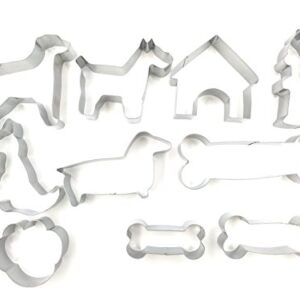 JOKUMO Dog Lover Complete Cookie Cutters Set – 10 PC High Grade 430 Stainless Steel –Golden Retriever, Miniature Schnauzer, Dachshund, Dog sit position, Dog Paw, Dog House, Fire Hydrant and 3 Dog Bone