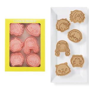 anime slayer cookie cutter with plunger stamps set,6 piece stamped embossed cookie cutter molds for biscuit fondant cheese baking molds