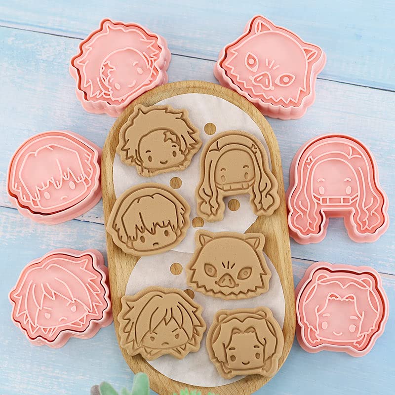 Anime Slayer Cookie Cutter With Plunger Stamps Set,6 Piece Stamped Embossed Cookie Cutter Molds for Biscuit Fondant Cheese Baking Molds