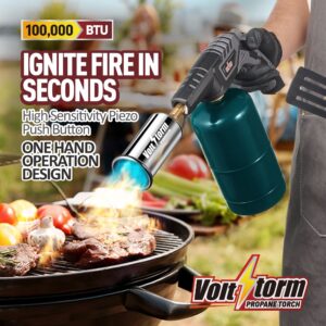 Cooking Torch Propane Torch, Culinary Torch with High Output 100,000 BTU, Grill Gun, Sous Vide Torch, Grilling Torch, Charcoal Starter, Kitchen Torch for Searing Steaks, Meat, Roasting Peppers, BBQ