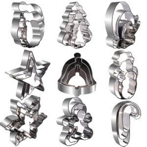christmas cookie cutters set - snowman, christmas tree, santa, snowflakes, bells, cane, gingerbread man, gloves, stars & more shapes stainless steel (27pcs)