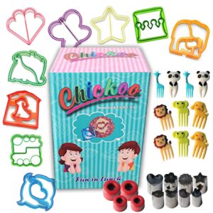 chickoo 31pcs sandwich cutters for kids lunch - turn vegetables, fruits, cheese, bread, cakes, cookies and uncrustables into fun food - diy add to bento box and lunch box for toddlers boys and girls.