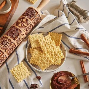 Embossing Rolling Pin,Rolling Pins for Baking,Christmas Wooden Rolling Pin, Deep Engraved Embossing Rolling Pin Kitchen Decor Tools for Baking Embossed Cookies (Window Grilles)