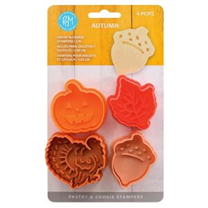 r & m international 492 pastry/cookie/fondant stamper, 2-inch, thanksgiving - turkey, acorn, pumpkin, oak leaf