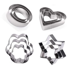 12pcs cookie cutters set, flower round heart star shape biscuit stainless steel metal baking molds cutters for kitchen