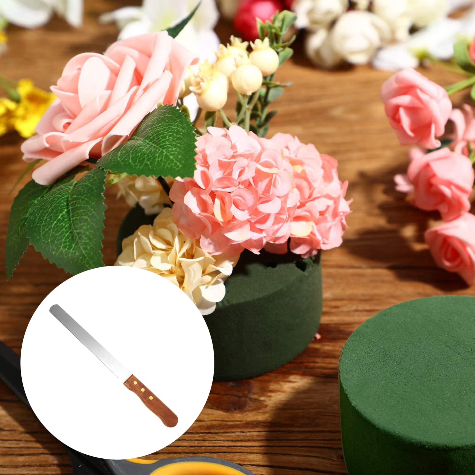 Florist Professional Knife Floral Foam Knife Foam Cutter Stainless Steel Flower Mud Cutting Tool with Wooden Handle Florist Accessory Cutter