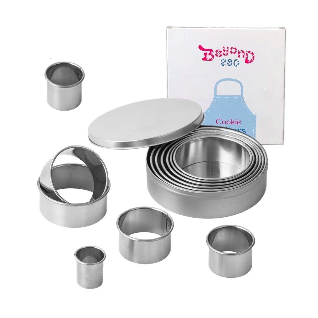 Beyond 280 Round Stainless Steel Big to Small Mini Circle Cookie Cutters for One-Bite Cookies, Cake Decor, Fondant Biscuit (12 Circles)