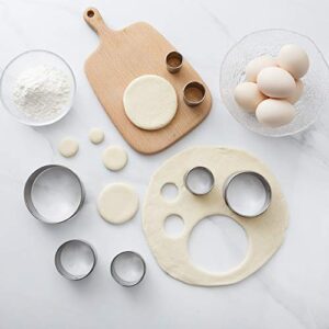 Beyond 280 Round Stainless Steel Big to Small Mini Circle Cookie Cutters for One-Bite Cookies, Cake Decor, Fondant Biscuit (12 Circles)