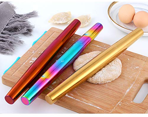 Meisha Stainless Steel Rolling Pin Rainbow Metal Non Stick Dough Roller for Baking Pizza Pastry Dough, Pie Crust & Cookie - Kitchen Cuisine Utensil Smooth Tools - 13 Inches