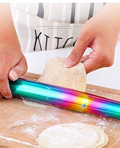 Meisha Stainless Steel Rolling Pin Rainbow Metal Non Stick Dough Roller for Baking Pizza Pastry Dough, Pie Crust & Cookie - Kitchen Cuisine Utensil Smooth Tools - 13 Inches