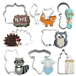 8 pack woodland cookie cutter set - forest animal cookie biscuit cutters for baby shower, woodland creatures baking molds stainless steel birthday party favors