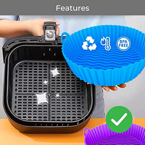 JUNPED Silicone Air Fryer Liner | 3 -Pack Reusable Silicone Basket To Cover Airfryer | 7,5 Inch Baking Tray Accessories For Oven Microwave | Food Safe Stress-Free Cleaning Inserts | Fits 3-5 Qt