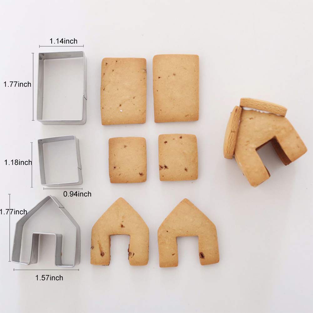 Christmas Cookie Cutters Set 3pcs- 3D Stainless Steel Mini Gingerbread House Cookie Cutter Kit, Chocolate Little House Biscuit Mold Fondant Cake Decorating Holiday DIY Baking Tools