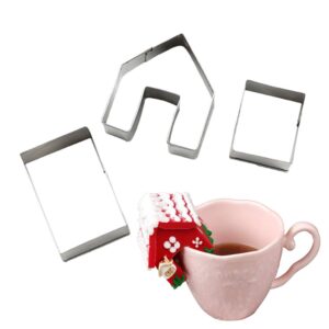 Christmas Cookie Cutters Set 3pcs- 3D Stainless Steel Mini Gingerbread House Cookie Cutter Kit, Chocolate Little House Biscuit Mold Fondant Cake Decorating Holiday DIY Baking Tools