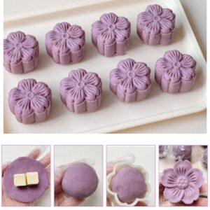 Mooncake Molds with Stamp, Mid-Autumn Festival Moon Cake Mold Set Hand Press mooncake Dessert DIY (1 Grape Stamp-1)