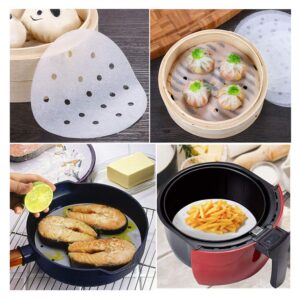 Selaurel 300pcs Air Fryer Liners 7.5 inch Round Bamboo Steamer Liners Premium Perforated Parchment Paper Sheets Non-stick Basket Mat for Air Fryers Steaming Baking Dumplings Cooking
